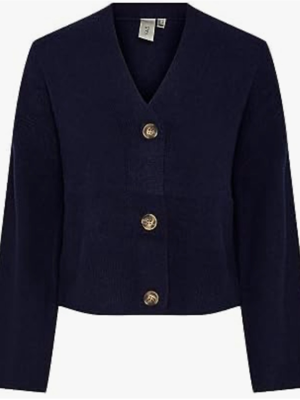 YAS Classic V-Neck Navy Button-Front Women's Cardigan Sweater - Picture 2 of 5